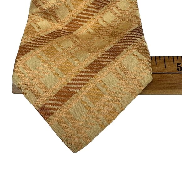 La Vita DiModa Tie Mens Beige Bronze Geo Stripe 100% Silk Necktie Jacquard Italy - Picture 10 of 11